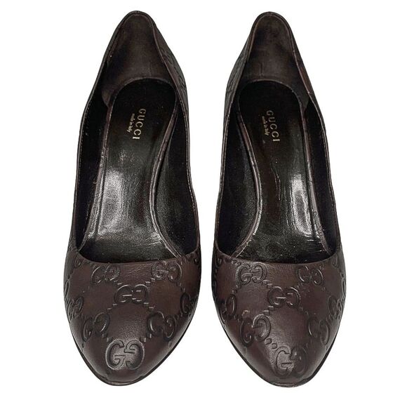 Gucci Chocolate Brown Leather Pumps Horsebit Heel EU 38.5 US 8.5 Made in Italy - Picture 2 of 12